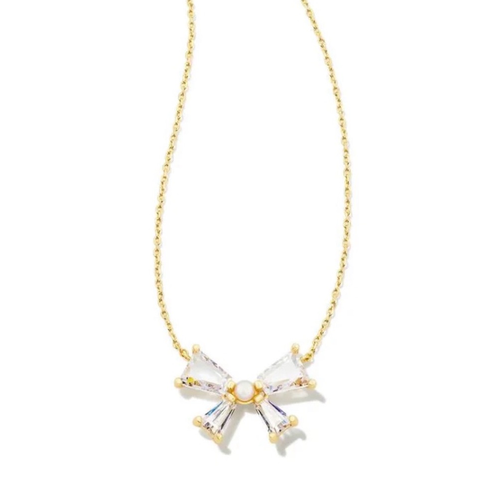 Blair Gold Bow Pendant Necklace In White